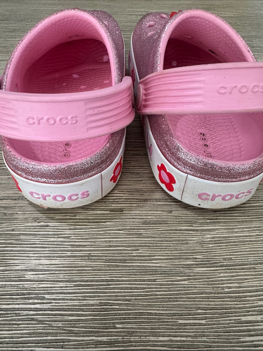 Disney Pink Glitter Clog Sandals with Minnie Mouse and Red Flower Charms - Picture 5 of 6